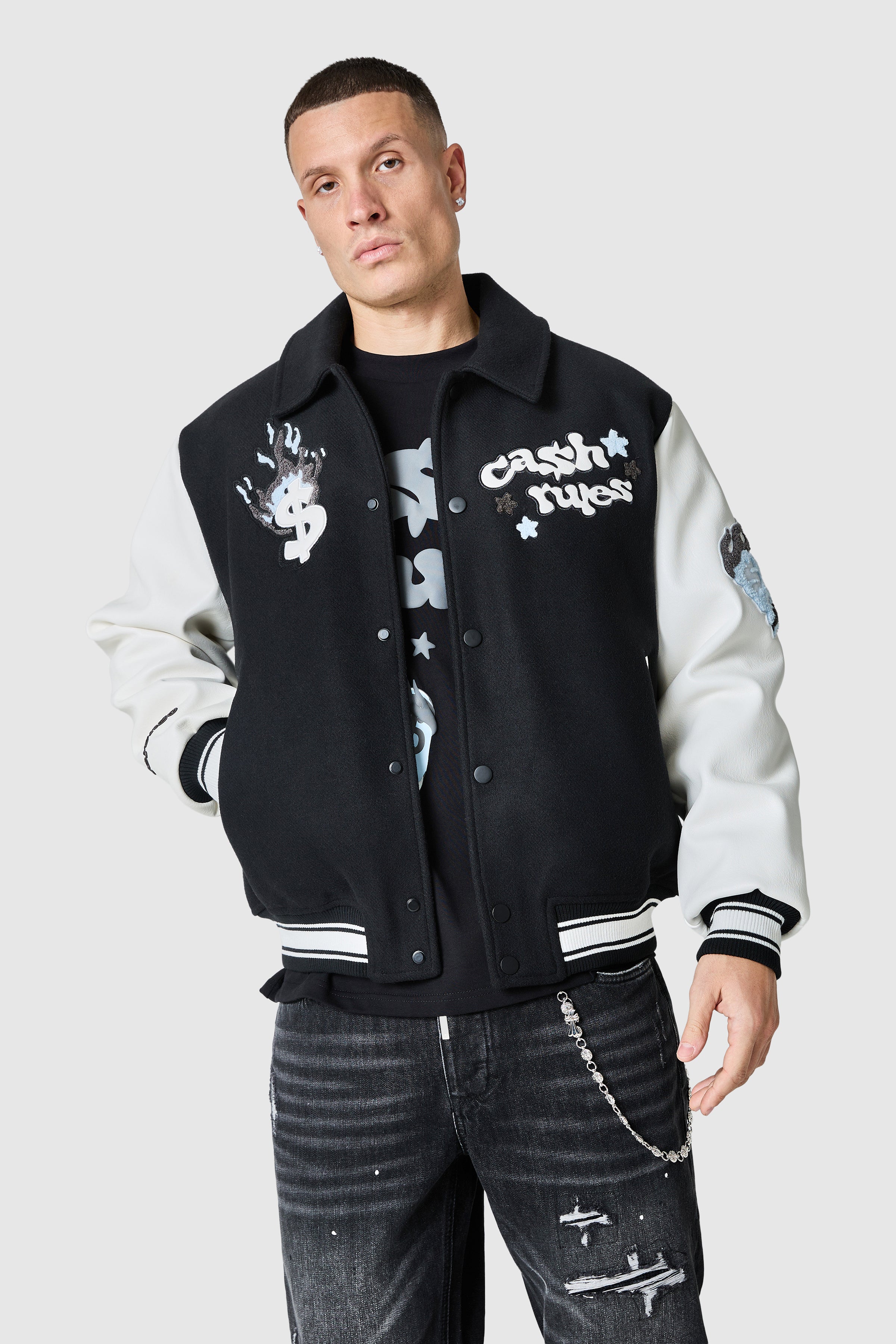 Cash Rules Varsity Jacket - Black - Image 2